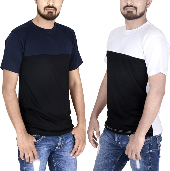 Buy FABIOUS Half Sleeve Round Neck Stylish Men's Cotton T-Shirt - Combo Offer Pack of 2 Tshirts 