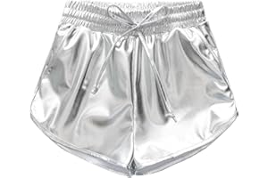 LAKIOLINS Girls Metallic Shorts Sparkle Hot Pants Shiny Dance Outfits Atletic Short Pants