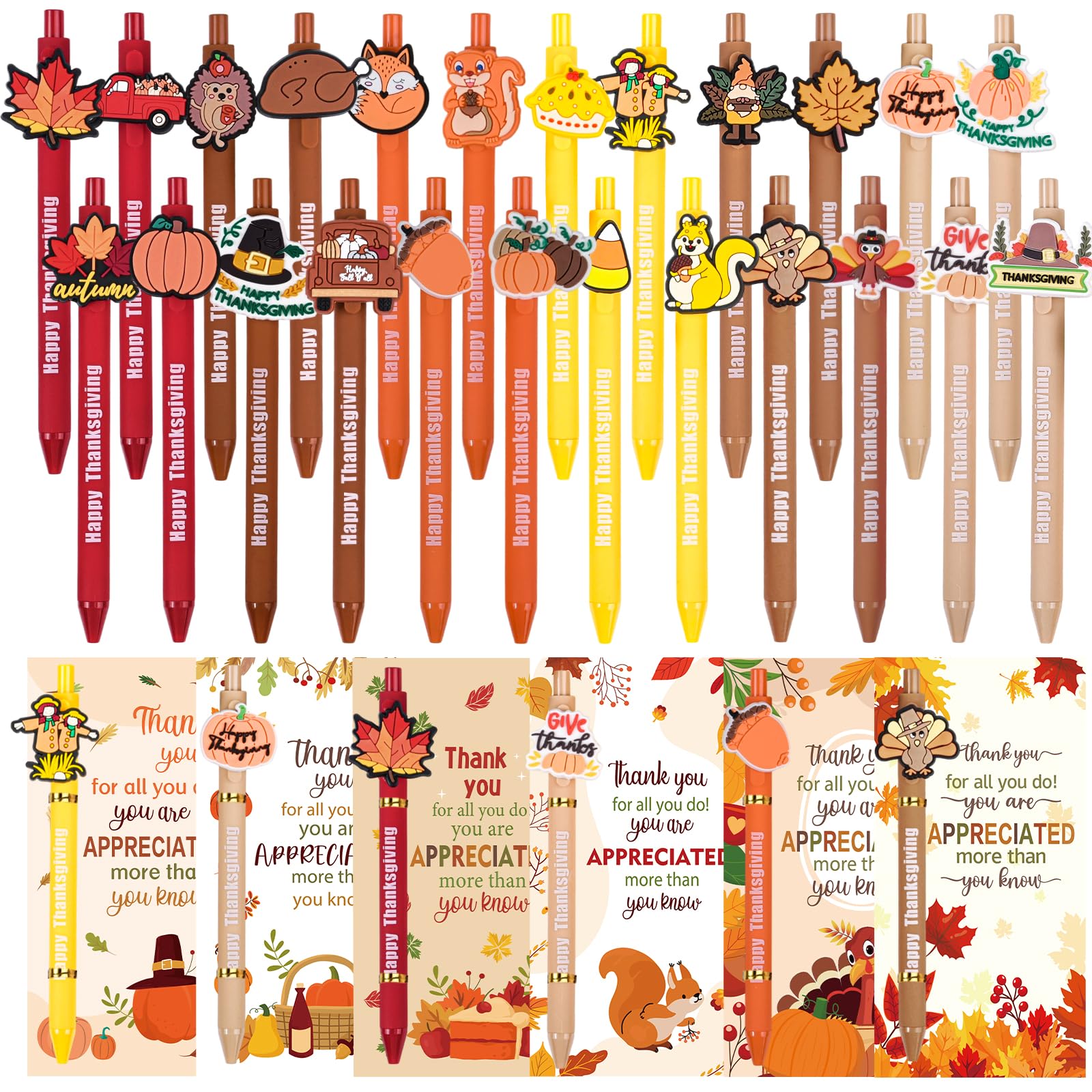 Photo 1 of **Only Pens 15-20** 
48 Pcs Thanksgiving Day Gifts Cute Fun Ballpoint Pens with Bookmark Kawaii Maple Leaves Pumpkins and Turkeys Shape Funny Pens Bulk for School Office Home Student Kids Present (Thanksgiving)