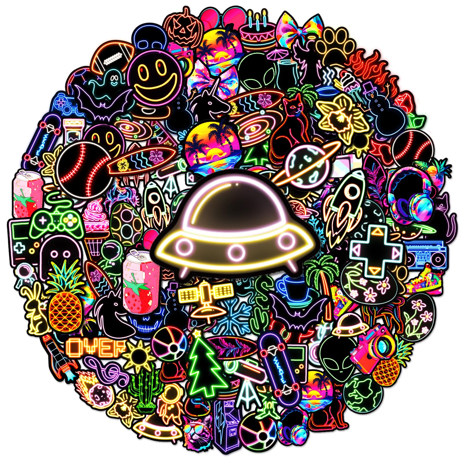 G2PLUS 300PCS Cool Neon Stickers: Waterproof Vinyl Decals for Bike, Guitar, Skateboard, Laptop, Water Bottle, Phone Case, Trendy Gifts, DIY Crafts, Scrapbooking