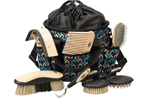 Weaver Leather Horse Grooming Kit, 7-Piece Horse Brush Set with Organizer Tote Bag, Equine Care, Horse Tack Room Equipment, G