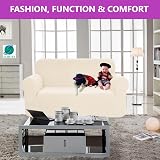 SAMSTEX 2 Seater Sofa Cover Beige 1-Piece Stretch Knit 57-70in view 3