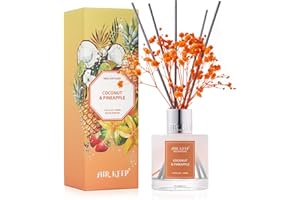 Airkeep Reed Diffuser Set,3.38 fl oz (100 ml) - Coconut&Pineapple Oil Diffusers with 8 Reed Sticks, Home Fragrance Reed Diffuser for Bathroom Shelf Decor
