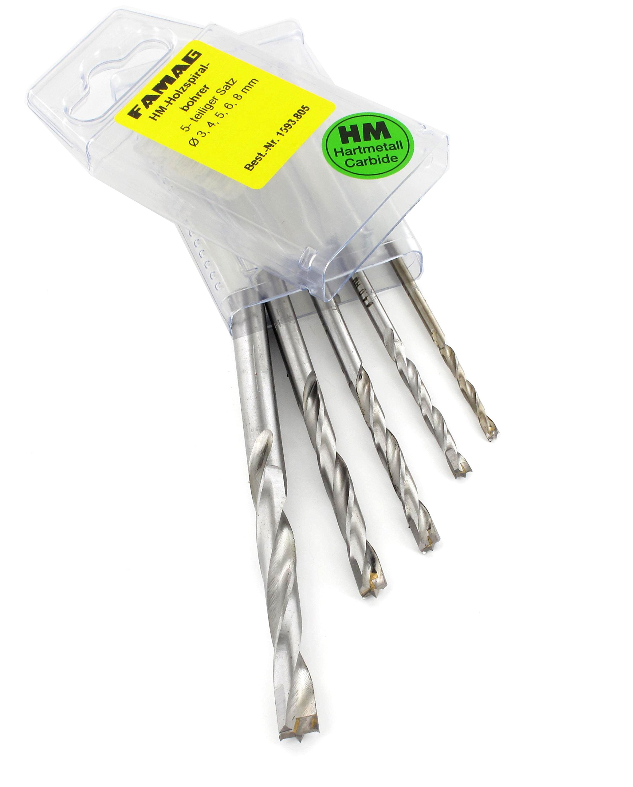 FAMAG 1593 HM Wood Twist Drill Bit Set 5-Piece in Plastic Box