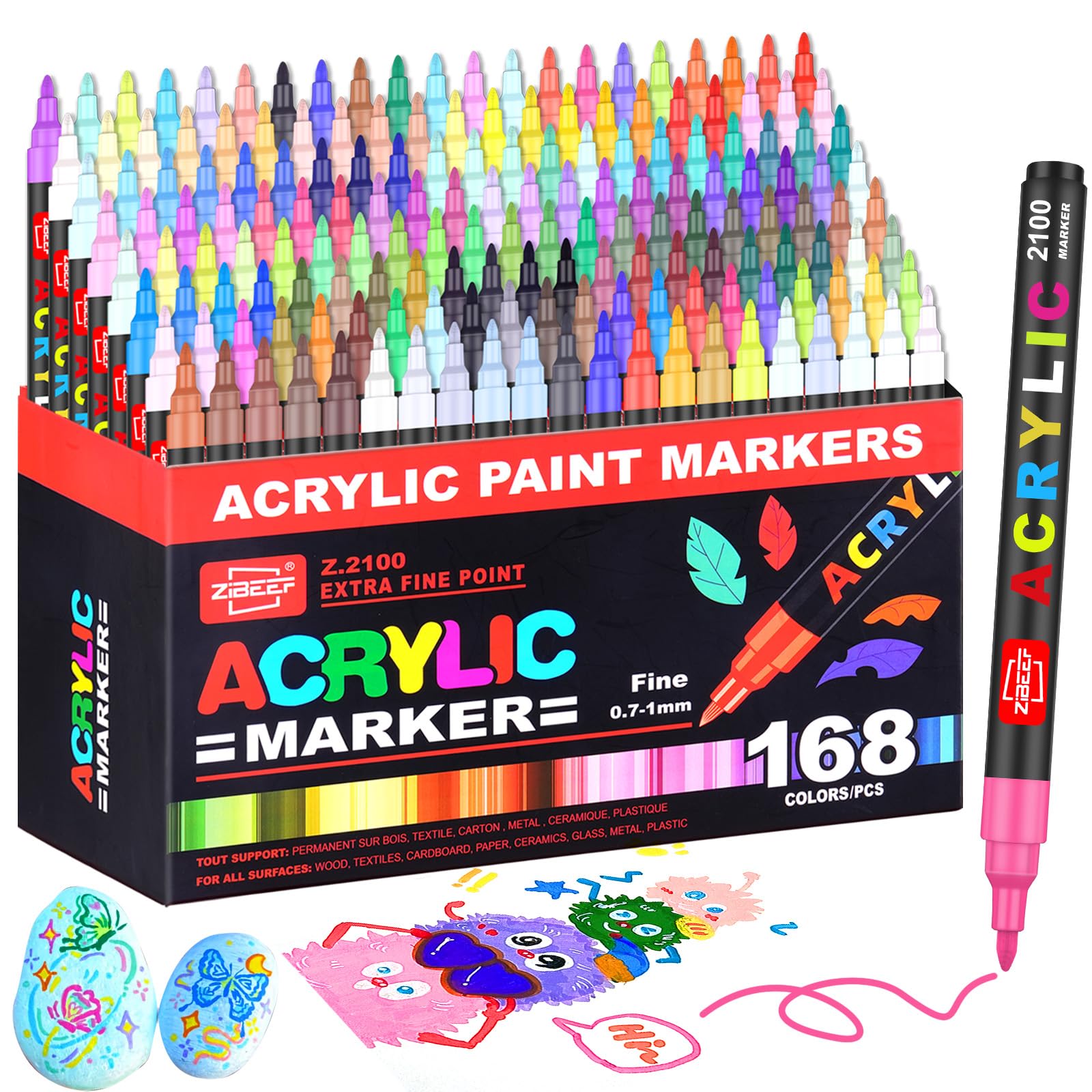 Photo 1 of 168 Colors Acrylic Paint Markers and ACRYLIAC PAINT PENS for Rock, Wood, Fabric, Glass, Canvas – Paint Marker and paint pens, acrylic Markers for Coloring Books & DIY Crafts
