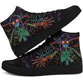 High Top Canvas Sneakers with Skull Floral, Lightweight Casual Walking Goth Shoes for Streetwear Skate Travel