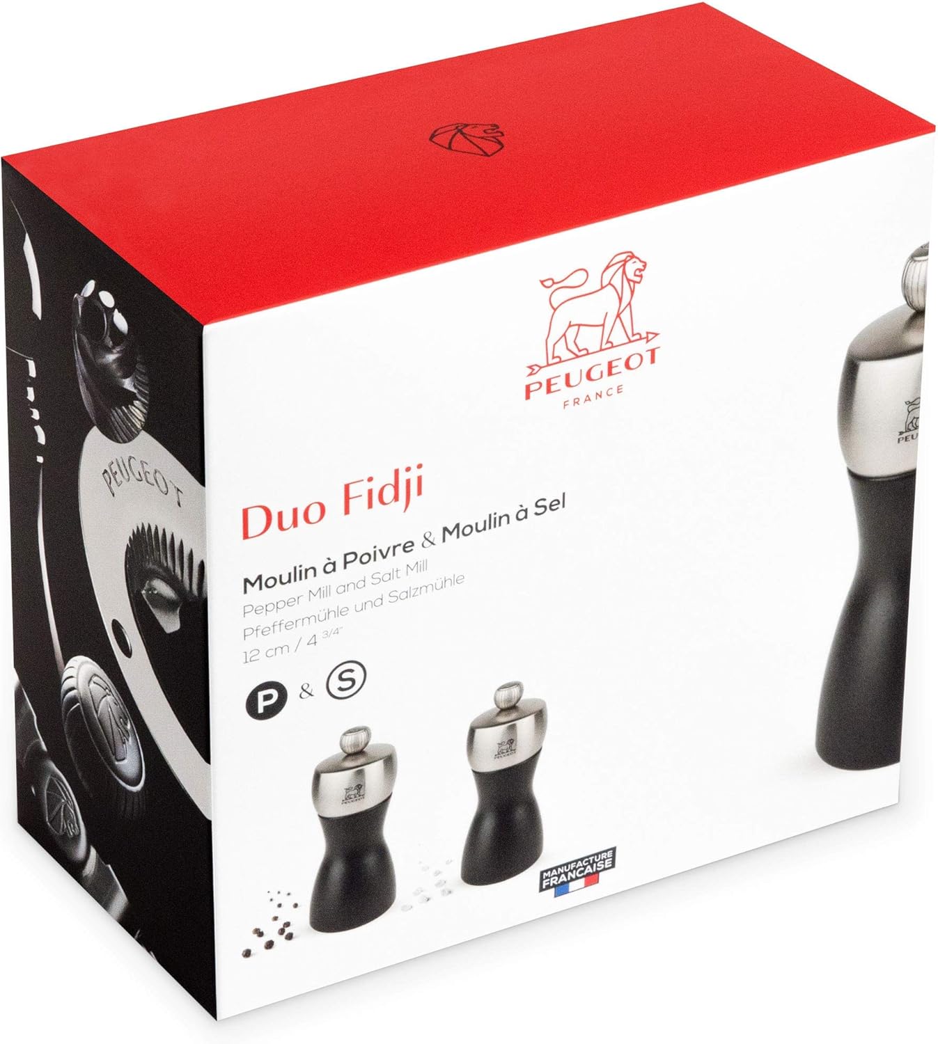 Peugeot - Fidji Salt & Pepper Mill Set, Beechwood & Stainless Steel, Matt Black, 12 cm, Matt Black & Steel - Image 4