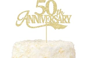 LOVENJOY 50th Anniversary Cake Topper Gold Glitter for 50 Years Wedding Anniversary Decoration