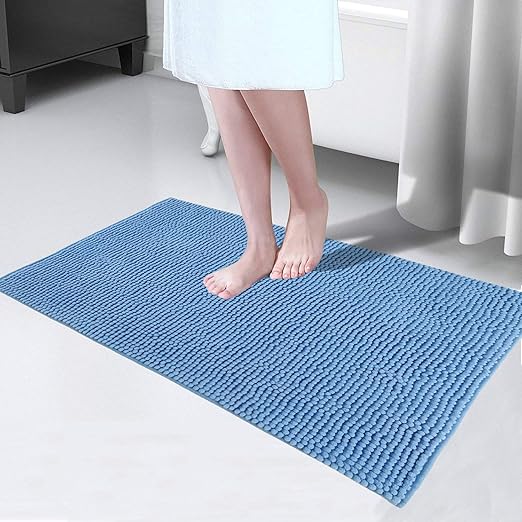 Amazon Com Freshmint Bathroom Rugs 36 X 24 Shaggy Bath Rugs Thick Plush Soft Chenille Bath Mats Non Slip Machine Washable Microfiber Shower Mat Absorbent Runner Carpet Area Rugs Blue Home Kitchen