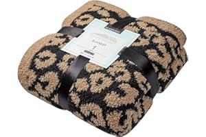 bearberry Fuzzy Leopard Knitted Throw Blanket Soft Cozy Warm Microfiber Blanket for Couch Sofa Bed Travel (Leopard, 50"x60")