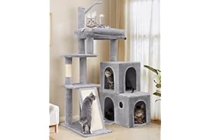 Globlazer Cat Tower for Indoor Adult Cats, 50-inch Heavy Duty Cat Tree for Big Cats, Cat Tree House with Extra-Large Padded Platform, Sisal Scratching Board, 2 Large Condos, F50, Light Grey