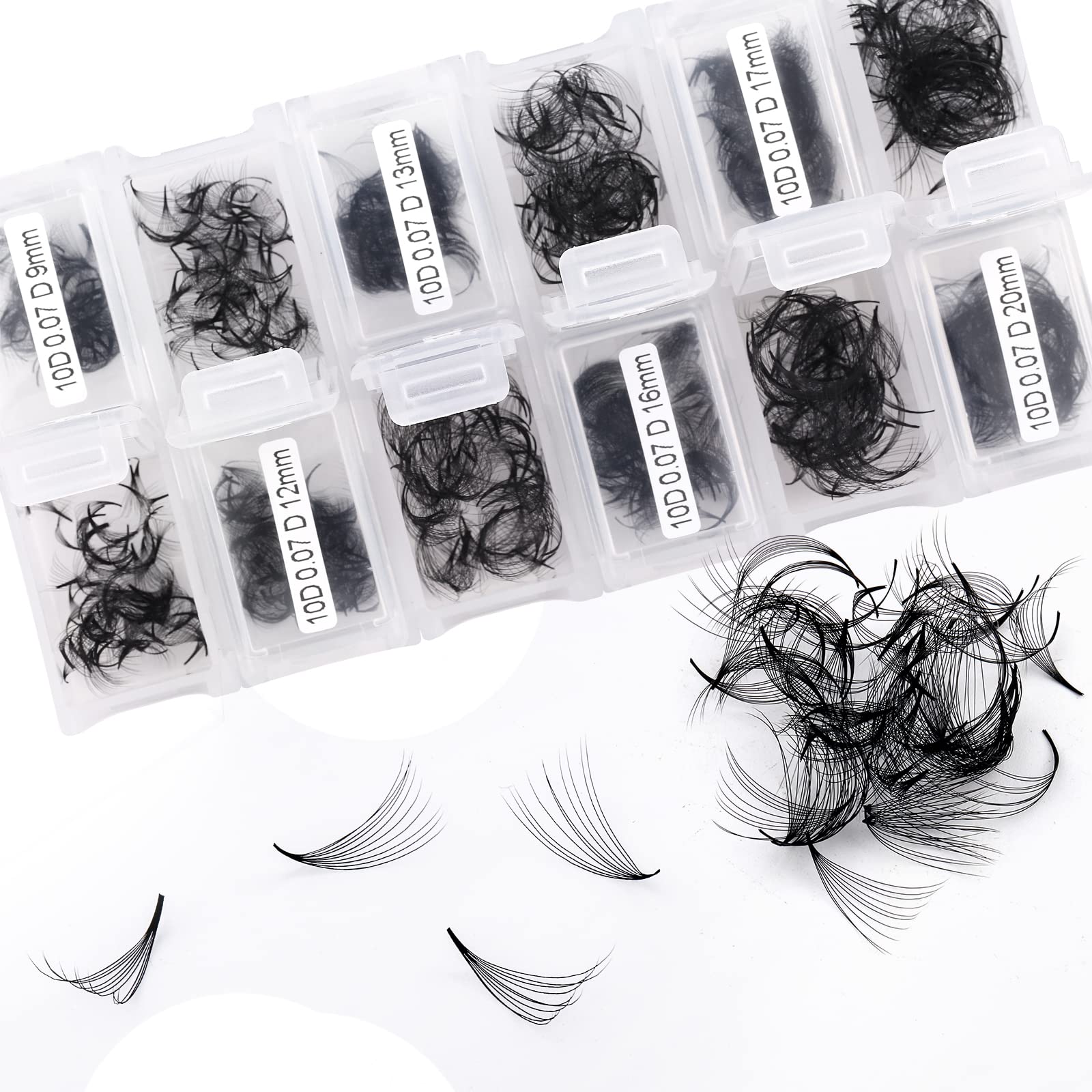 10D Premade Fans Eyelash Extensions 1200PCS Pre Made Fans Lashes 0.07mm C Curl Mixed 9-20mm Handmade Loose Volume Lash Extension Premade Lash Fans (1200-10D-0.07-C-920) — image 1