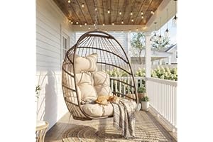 Nicesoul Outdoor Hanging Egg Chair Without Stand, Patio Wicker Swing Egg Basket Chairs with Padded Cushions, 350 Lbs Ceiling Tree Swinging Egg-Shaped Chair No Stand for Indoor Bedroom Porch, Brown