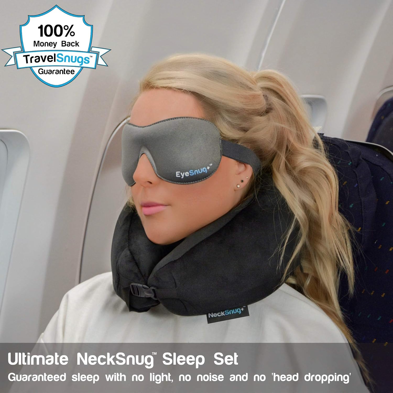 Luxury Travel Neck Pillow Sleep Kit - 100% Memory Foam Travel Pillow, 3D Contoured Sleep Mask, Moldable Ear Plugs, Compact Carry Bag. Moldable and Breathable Neck Pillow: Home & Kitchen