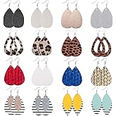 Wremily 16 Pairs Leather Earrings for Women Teardrop Leaf Leopard Print Drop Earrings Lightweight Dangle Earrings Set