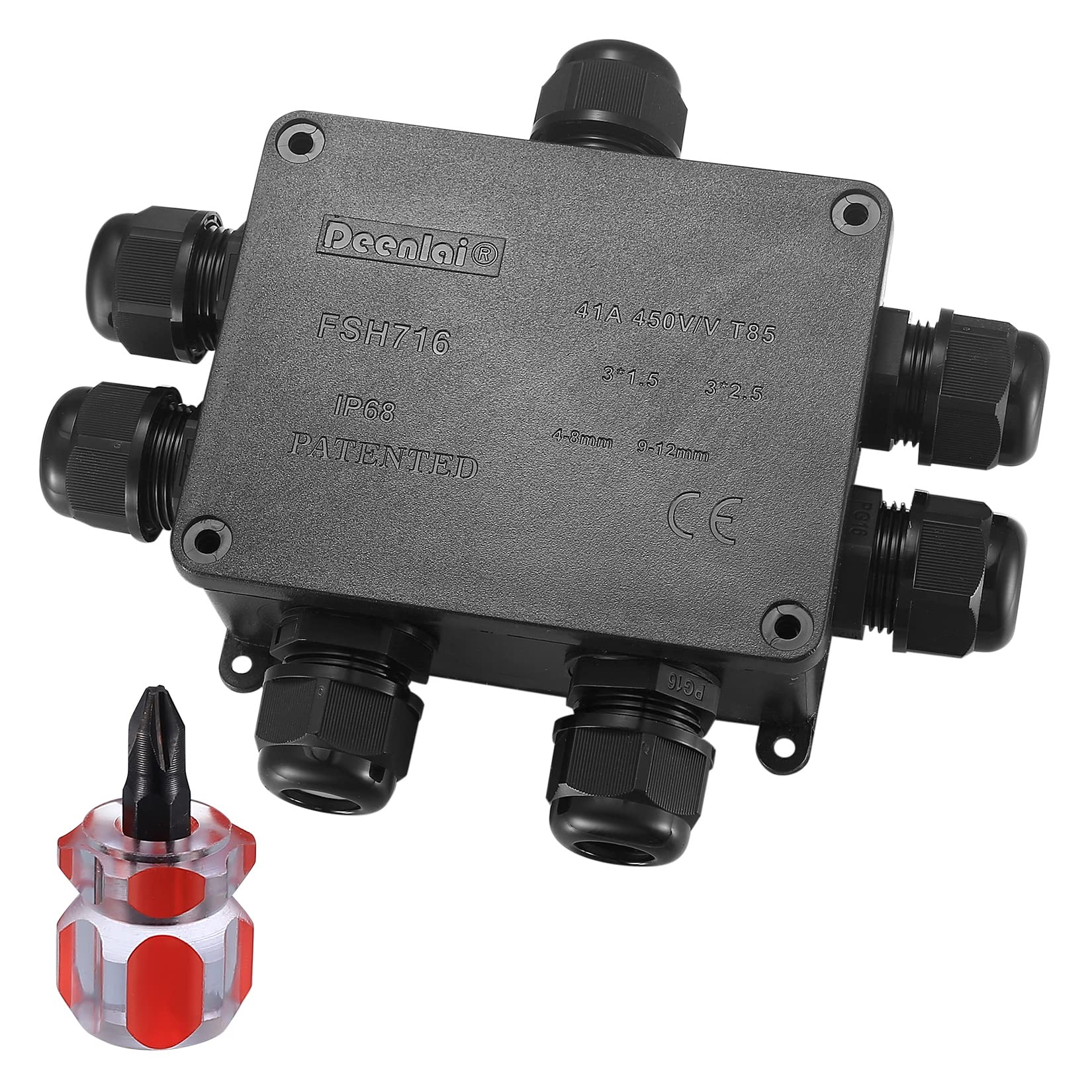 IP68 Waterproof Junction Box, Outdoor Cable Connector for Ø4mm-14mm Round Cables, Garden & Patio Water-Resistant Connection Box, 7-Way Power Socket, Black — image 1