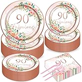 50 Guests 90th Party Decorations Plates Napkins Rose Gold Party Tableware Set Fabulous Party Supplies Women 90th Birthday Floral Paper Plates Napkins 200PCS