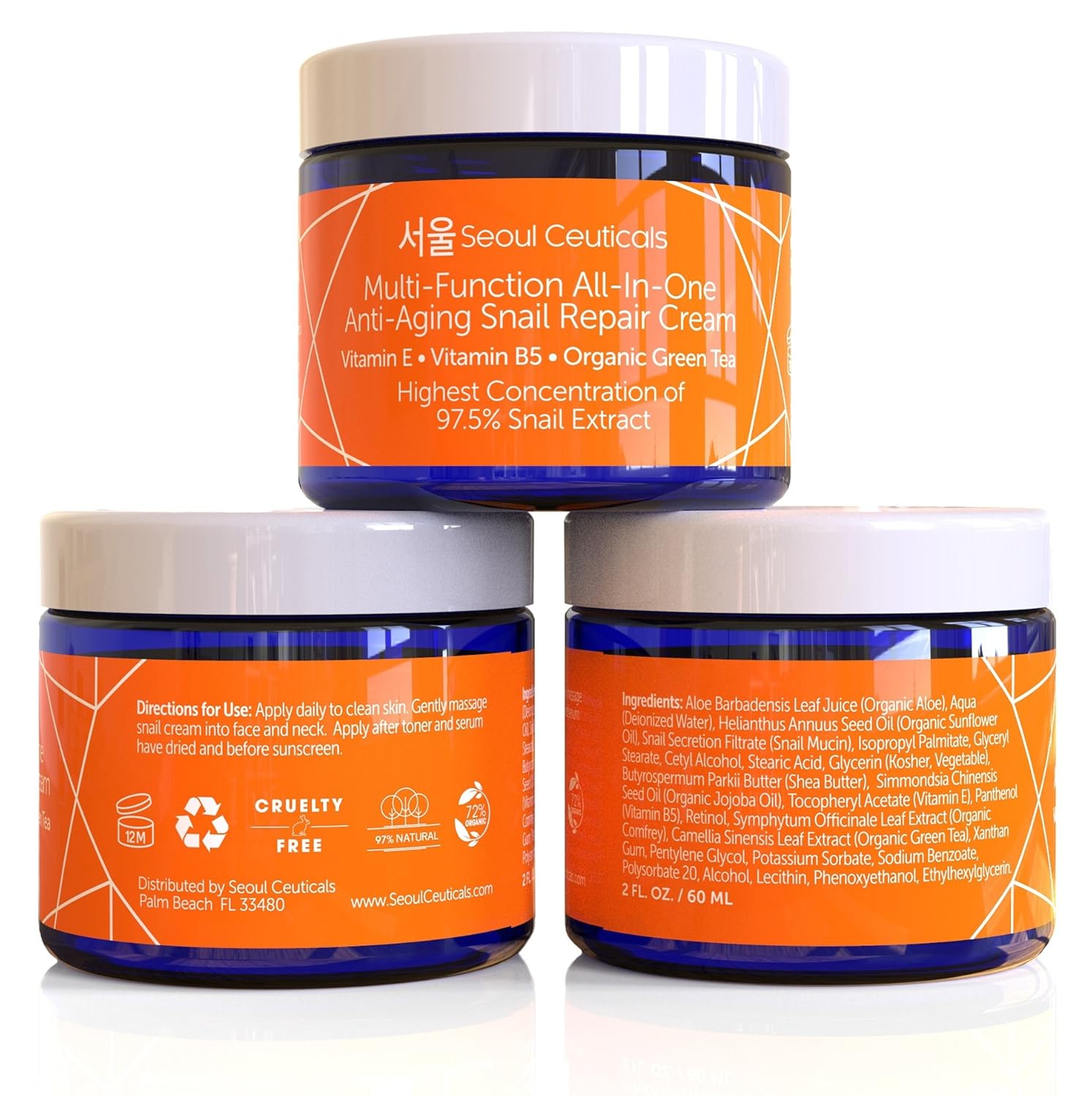 Korean Skin Care Snail Repair Cream - Korean Moisturizer Night Cream 97.5% Snail Mucin Extract - All In One Recovery Power For The Most Effective Korean Beauty Routine - 2oz: Beauty