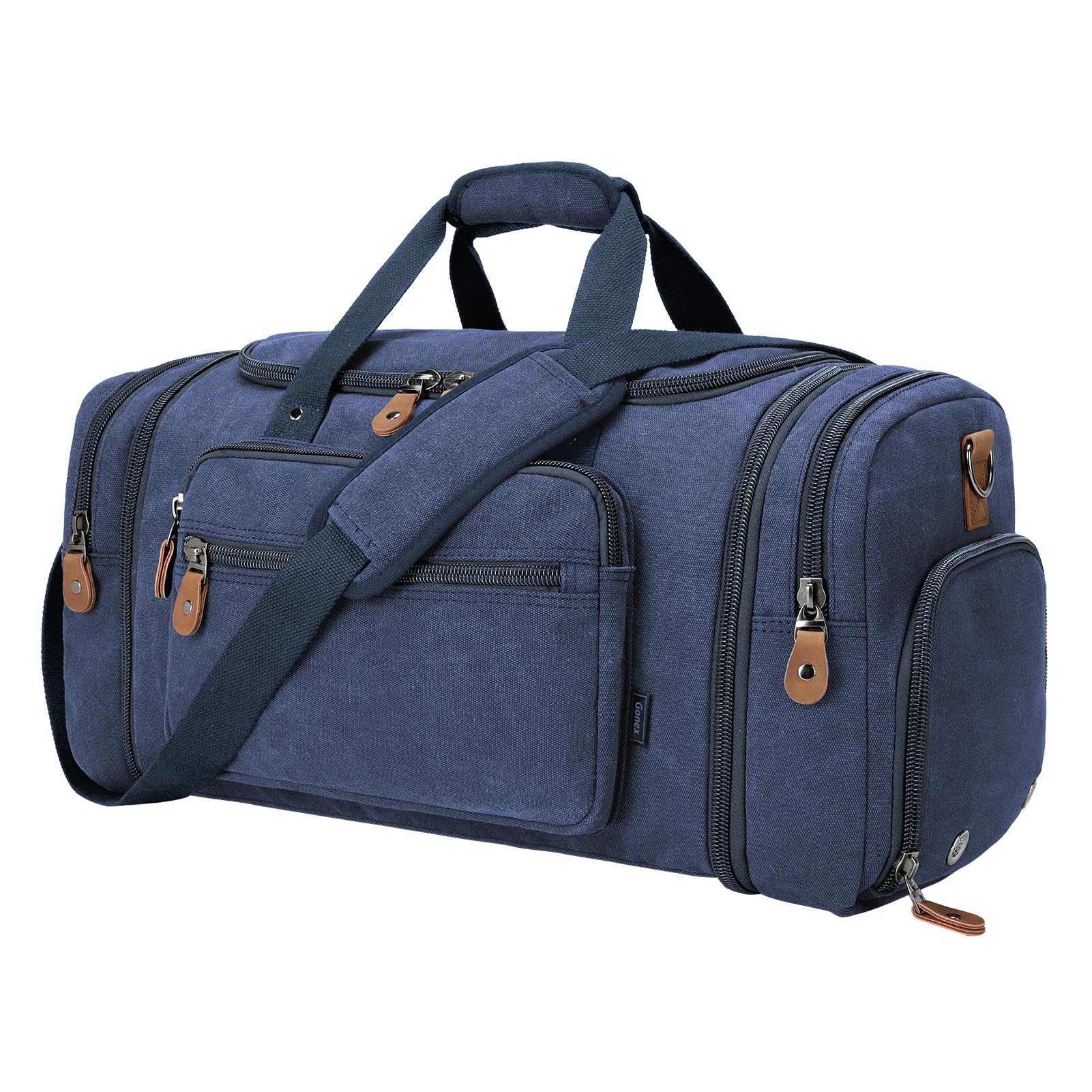Gonex Canvas Duffle Bag 60L Travel Duffel Overnight Weekend Bag with Shoe Compartment (Blue) Image