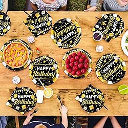 Grencian 96 Pcs Black and Gold Happy Birthday Party