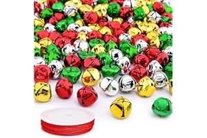 Hapeper 60 Pieces 1 Inch Christmas Jingle Bells Red Green Gold Silver Metal Bells for Christmas Decoration