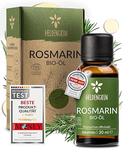 Heldengrün® BIO Rosmarinöl [HOCHDOSIERT] Natürlicher Haar-Booster - 100% naturreines Rosmarin Öl für Haare & Kopfhaut - Ätherisches Rosmarinöl Haare