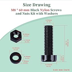 Pzsmocn 150 Pieces/50 Sets M8*60 mm Plastic Black