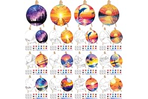 Supervitae 72 Piece Landscape Round Pre Drawn Canvas Kit 5.9" Paint and Sip Kit for Adults Painting Party Pre Printed Canvas DIY with Pictures Paints Easels Brushes for Party Gifts