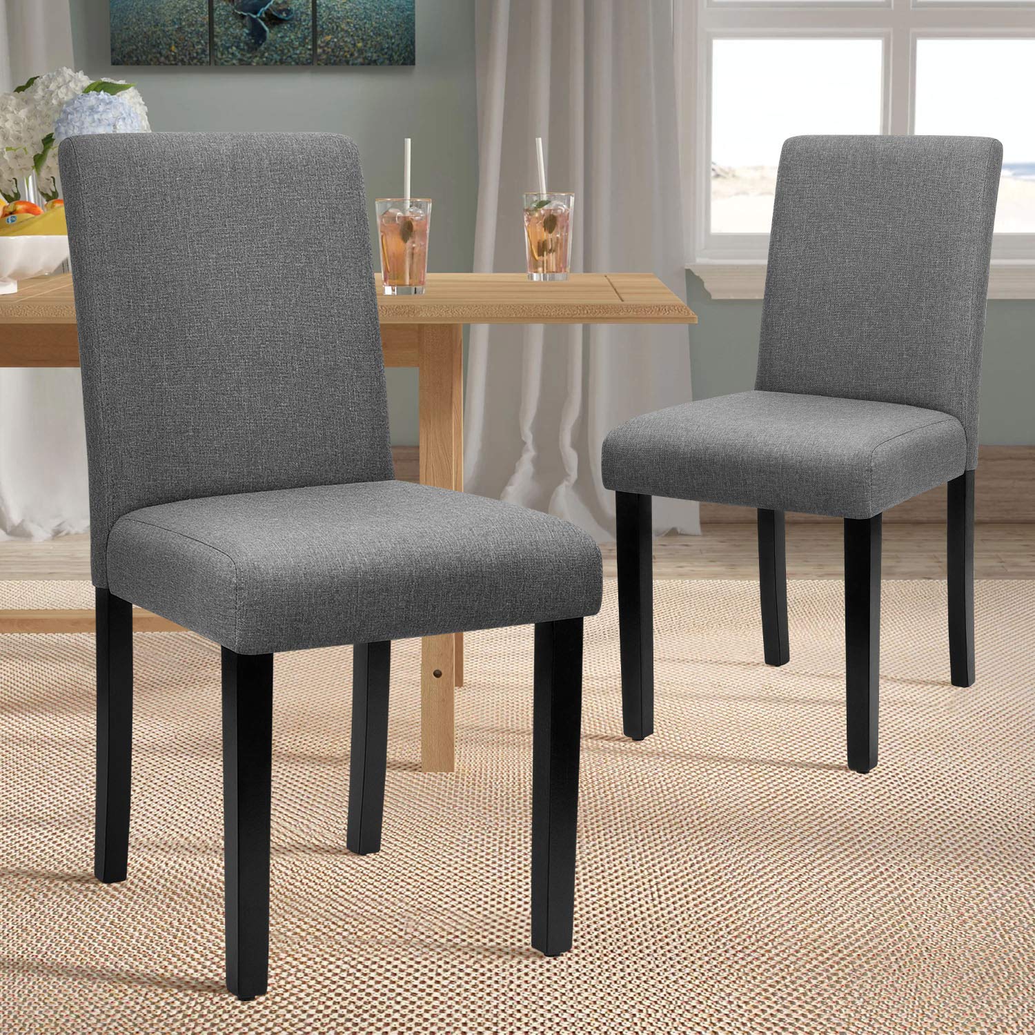 Furniwell Dining Chairs Fabric Padded Parson Urban Style Kitchen Side