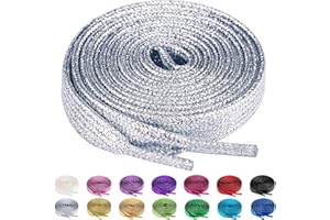 Olukssck 2 Pairs Flat Glitter Shiny Metallic Shoe Laces, Colorful Sequin Shoelaces