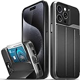 VENA vCommute for iPhone 15 Pro Max Wallet Case, [Military Grade Drop Protection] Flip Leather Cover Card Slot Holder with Kickstand - Black