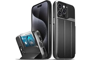 VENA vCommute Wallet Case for Apple iPhone 15 Pro Max (6.7"), (Military Grade Drop Protection) Flip Leather Cover Card Slot Holder with Kickstand - Space Gray/Black