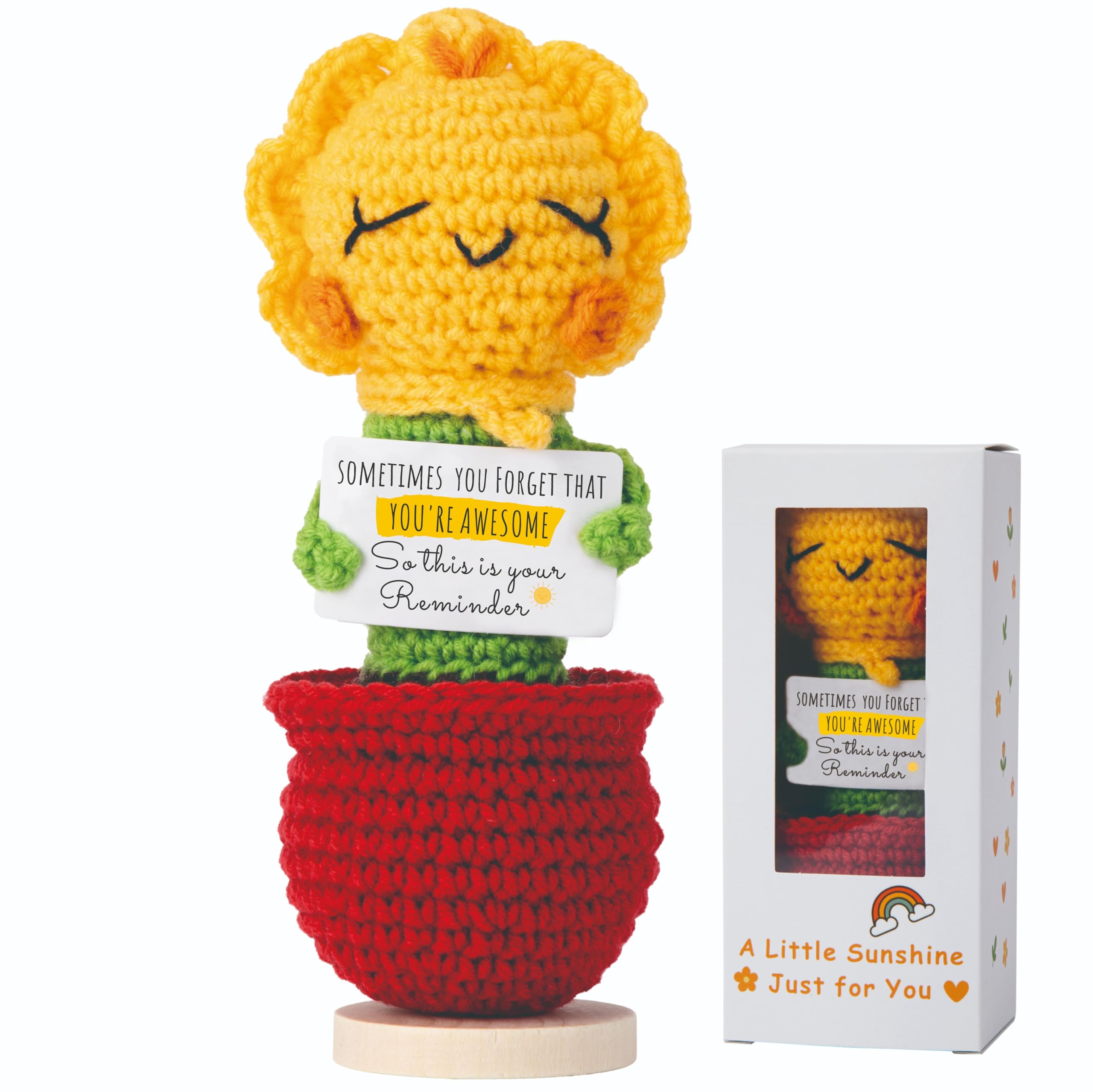 HONZEE Inspirational Thank You Gift for Women Her – Positive Crochet Sunflower Desk Decor Birthday Present for Friend, Mum or Sister – Chear Up Gift for Teacher, Coworker, Boss, Nurse Christmas, Xmas