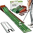 Golfguru Putting Green, 9.8ft Golf Putting Mat with Automatic Ball Return Track & Putting Mirror, Indoor Putting Greens for Home with Thickened Wrinkle-Free Crystal Velvet, Golf Accessories for Men