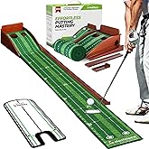 Golfguru Putting Green, 9.8ft Golf Putting Mat with Automatic Ball Return Track & Putting Mirror, Indoor Putting Greens for Home with Thickened Wrinkle-Free Crystal Velvet, Golf Accessories for Men