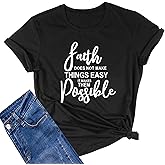 MIMOORN Women's O Neck Faith Letter Print T-Shirts Short Sleeve Graphic Tees Tops