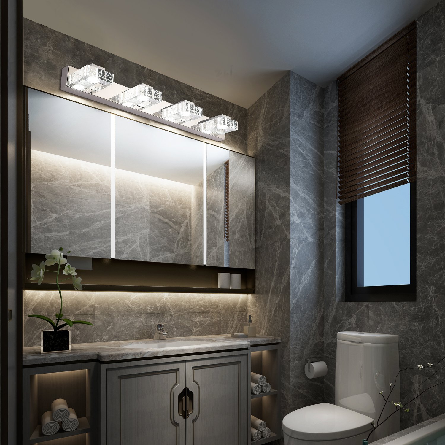 Bathroom Light,SOLFART 4 Lights Modern Glass Stainless Steel Vanity