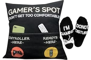 ZUYUROU Gamer Gifts, Pocket Design Throw Pillow Covers 18 x 18 Inch + Gamer Socks, Gaming Room Décor Stocking Stuffers Easter Basket Stuffers for Teen Boys Girls Men Father Boyfriends