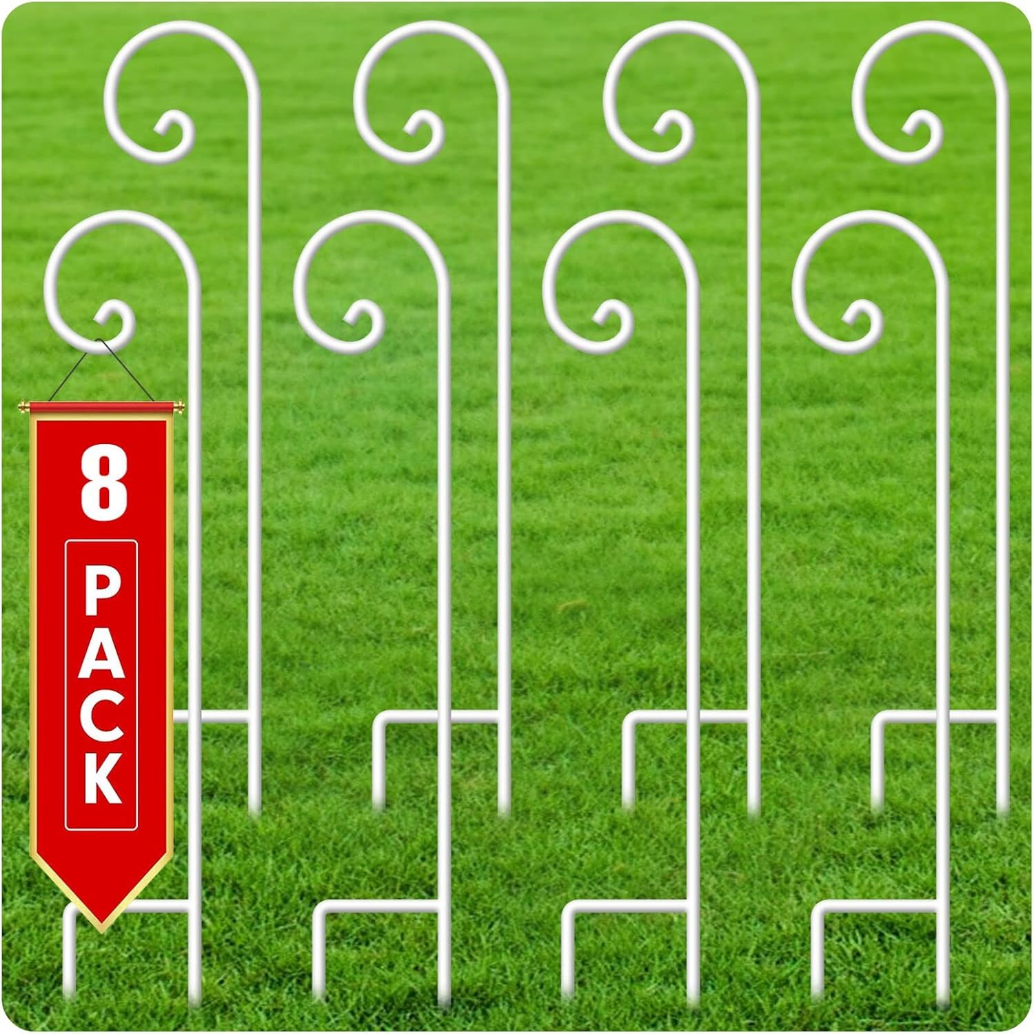 Outdoor Shepherd's Hooks - BEAU JARDIN 8 Pack 48 Inch Shepherds Hooks for Outdoor Garden Single Piece No Assembly Solid Metal Heavy Duty Shepards Hooks for Wedding Decoration Plants Lanterns Marson Jars Wind Chimes White BG447