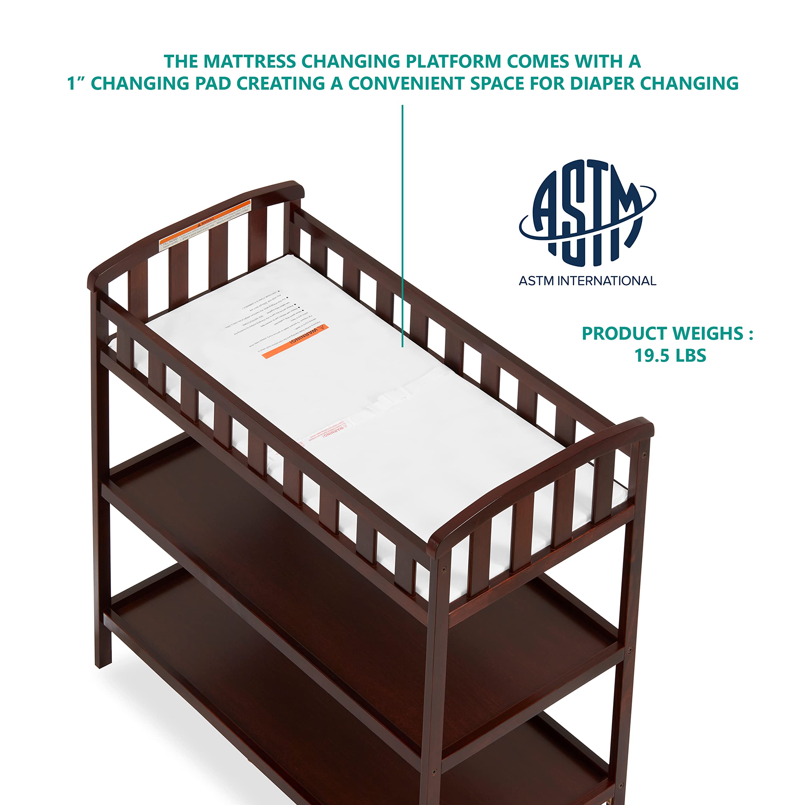 Dream On Me Emily Changing Table In Espresso, Comes With 1" Changing