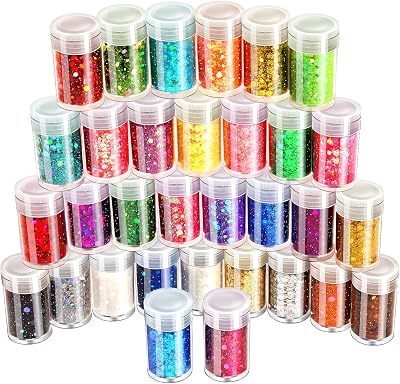 LEOBRO Holographic Chunky Glitter 32 Colors Epoxy Resin Glitter Set 7.6g/Color