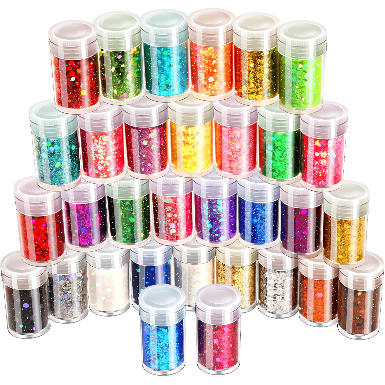 LEOBRO Holographic Chunky Glitter, 32 Colors Thick Epoxy Resin Glitter for DIY Crafts Card Jewelry Making
