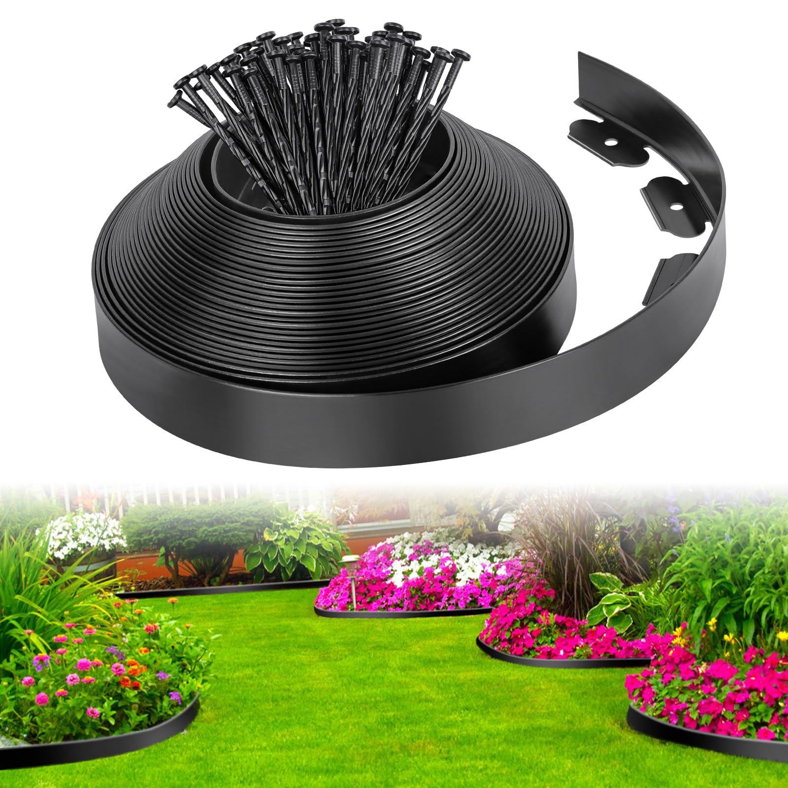Kit Bordure Per Giardino 10 M No Dig: Include 30 Punte, Bordo In Plastica Per Prato E Aiuole (Grigio, Altezza 5 Cm)
