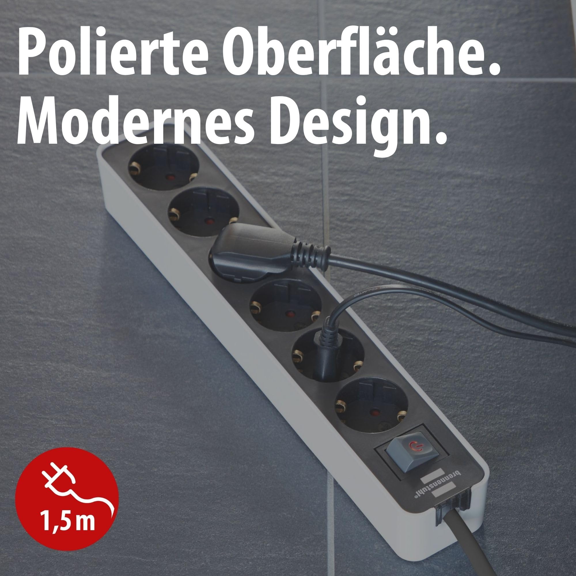 Brennenstuhl Ecolor Steckdosenleiste 6-Fach (Mehrfachsteckdose mit Schalter und 1,5m Kabel) schwarz/weiß 2