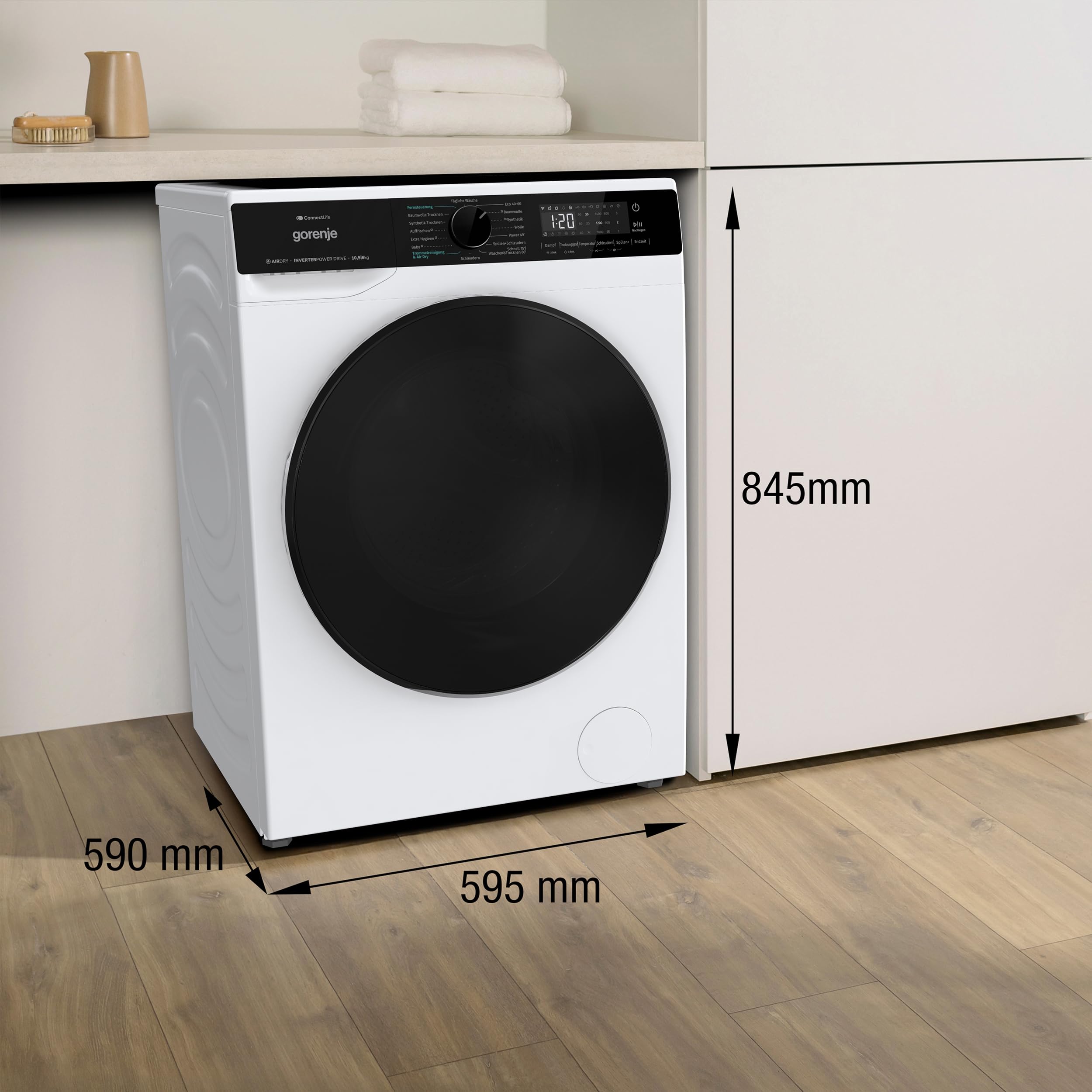 Gorenje WD2PA1X64ADW, DE Waschtrockner, Connect Life, 16 Programme, 10,5 KG, 54 Liter, 1400 U, min, Total AquaStop, AirDry, Inverter PowerDrive Motor, AllergySteam, Wash&Dry 60', A-20% 3