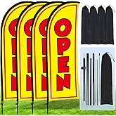 Buryeah 4 Sets Open Feather Flag Pole Kit for Business Advertising 8 ft Open Flag Banner Sign with Pole Kit Ground Stake and Portable Bag for Outside Ground (Yellow)