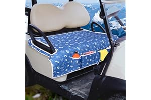 PGmoon Golf Cart Seat Covers, Universal Golf Cart Seat Towel Blanket with 4 Front Pockets & Non-Slip Bottom Fits for EZGO, Ya