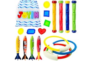 JOYIN 18Pcs Diving Pool Toys for Kids, Swimming Pool Toy with Storage Bag Includes 4 Pool Rings, 4 Diving Sticks, 4 Bandits, 
