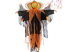 5TH LILY Halloween Decoration Outdoor Sound-Controlled Animated Props Decor Hanging Ghost Pumpkin with Rotatable Head and Bendable Arms, 3.6Ft.Animatronic Scary for Outdoor Lawn Party Decorations
