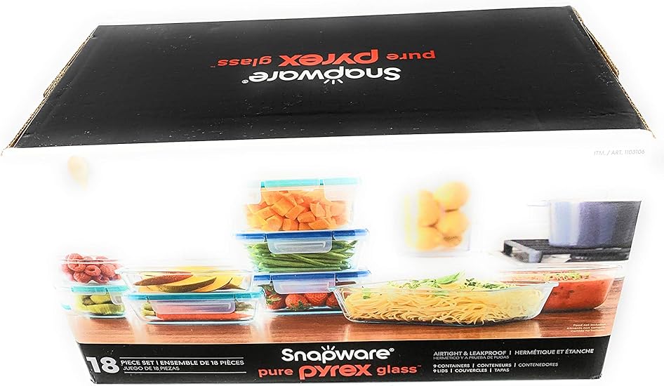 Amazon Com Snapware Pure Pyrex 18 Piece Glass Food Storage Set 2 6 Clear Kitchen Dining